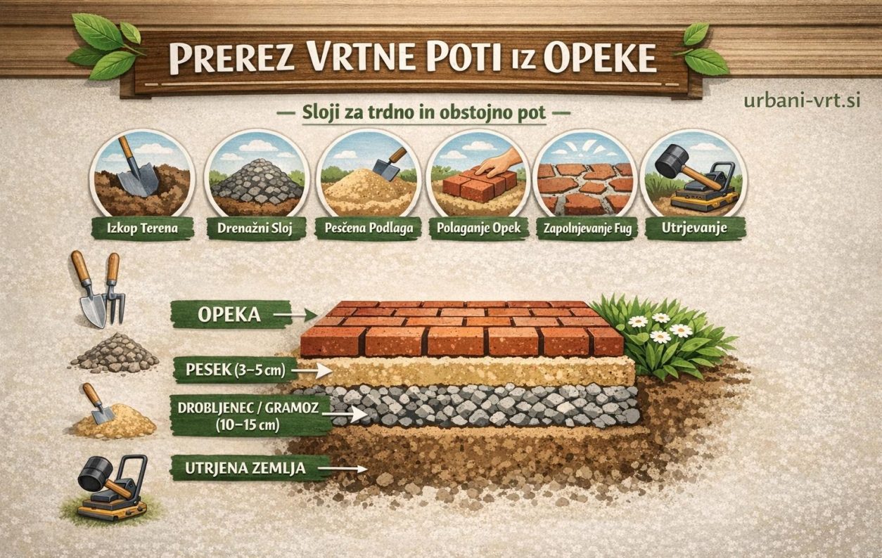Prerez vrtne poti iz opeke