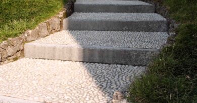 Estetsko izdelane vrtne stopnice z tlakovano površino kamenčkov