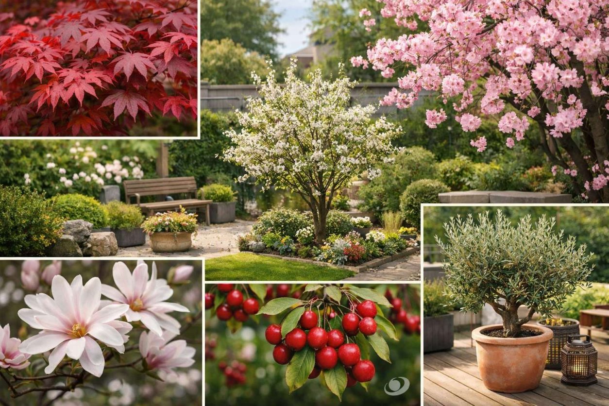 Kolaž nizko rastočih dreves prikazuje raznolikost oblik