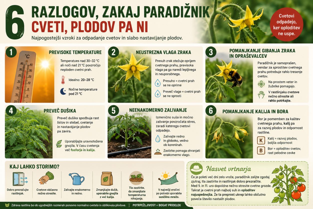 6 razlogov zakaj paradižnik cveti, plodov pa ni